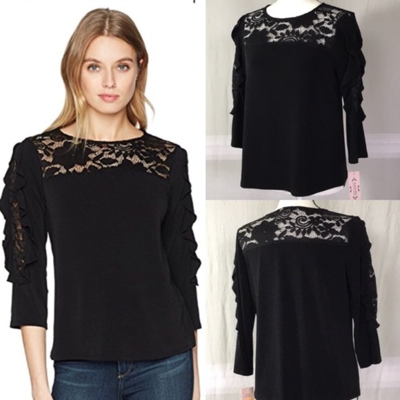Nanette Lepore Tops - Nanette Lepore Black Lace 3/4 Sleeve Top Sz. Small